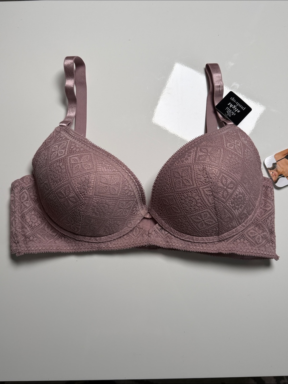Rene Rofe Lace Push-Up Bra in Dusty Mauve